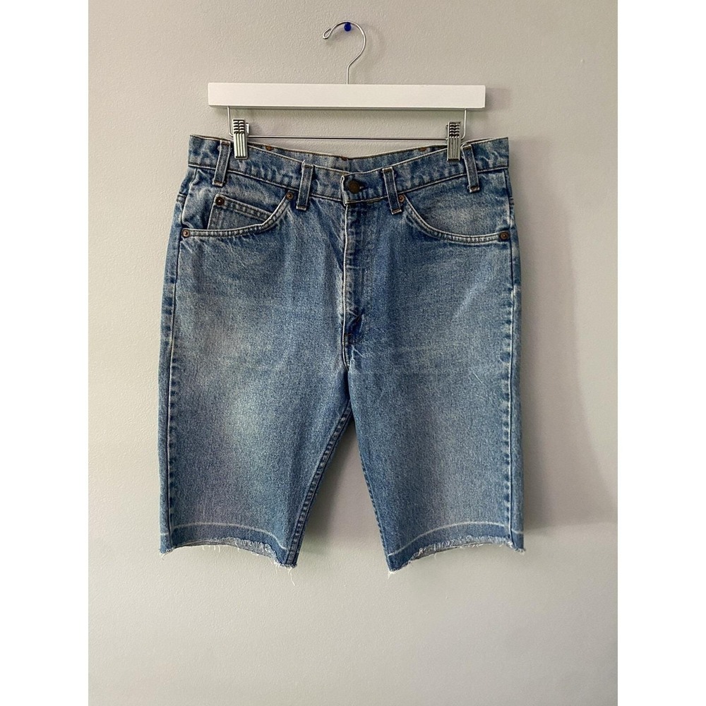 Vintage Distressed Orange Tab Levi's Cut Off Jean Shorts 32" Denim Jorts